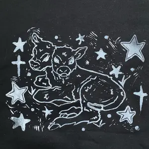 Two Headed Calf Sweatshirt - Black with White Design, Suitable for Men, Casual Tops, Crewneck Style