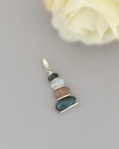 Mixed Labradorite and Moonstone Cairn Pendant with Sterling Silver