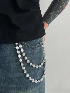 Men's Multi-Layer Rhinestone Chain Waist Belt, Unique Body Chain Accessory, Jeans Decoration, Vintage Punk Style, Valentine's Gift