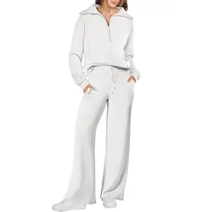 Women Outfits Sweatsuit Set 2025 Fall Oversized Half Zip Sweatshirt Wide Leg Sweatpant Lounge Set Tracksuit