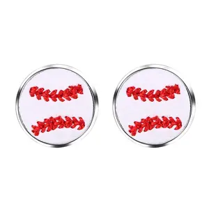 Women's Baseball Stud Earrings: Silver Hypoallergenic Sports Earring Preppy Sport Jewelry for Teen Ladies Fans