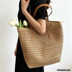 Straw Woven Tote Bag for Women, Large Capacity Shoulder Purse, Spring New Stylish Handbag, Casual Woven Bag for Commuting, Beach, Shopping, Daily Outdoor & Weekend Use