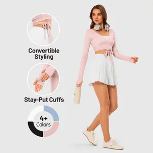 INNO MINT Pilates Wrap Top for Women Long Sleeve Convertible Styling Cropped Tie Ballet Yoga Tops V Neck Dance Athletic Shirt - Womenswear, Blouse