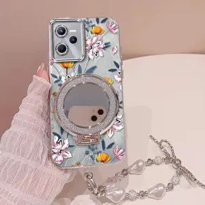 1 Piece Pure petals bracket and lanyard Pattern Stylish Suitable For OPPO Realme C35 Case With Comfortable feel Finish Featuring Shockproof For Fashion Phone Cases