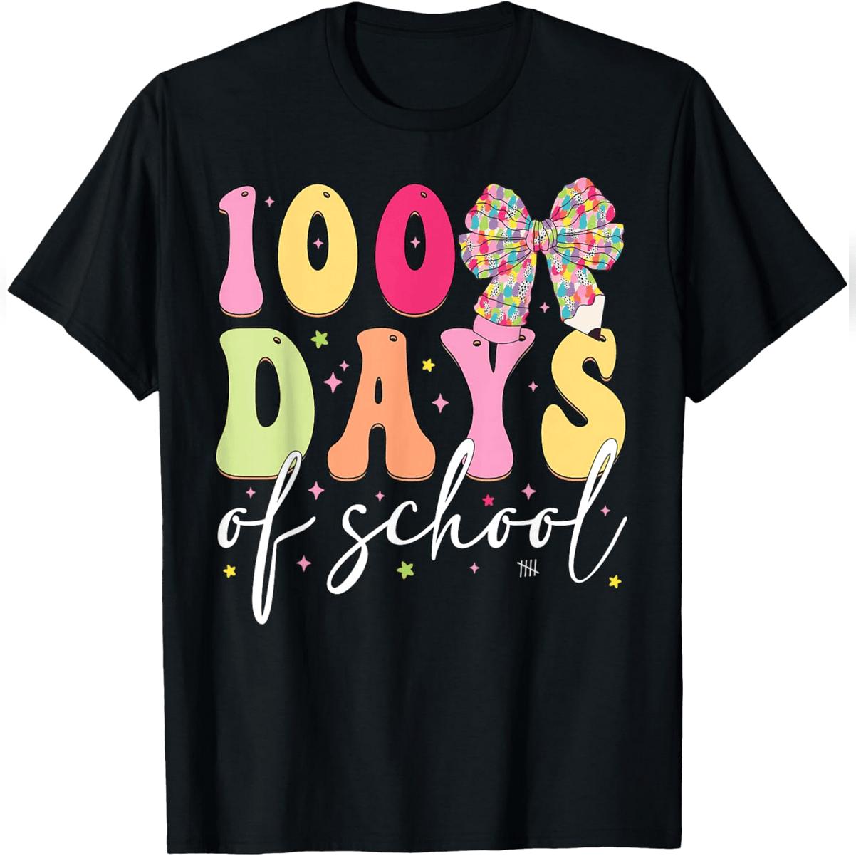 100 Days Of School Coquette Bow Girls Teachers Students T-Shirt Comfy Everyday T-Shirt