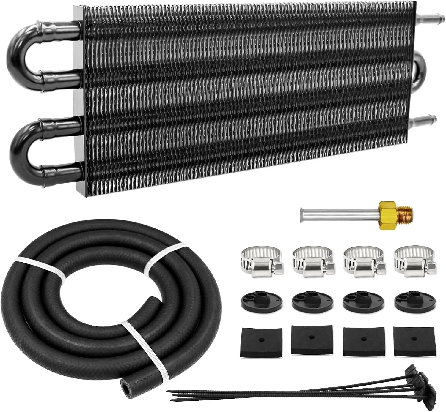 4 Pass Tube and Fin Transmission Cooler Universal 5/16" Oil Cooler Kit 402 Aluminium Black
