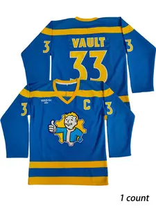 Men's Fallout Vault Boy Embroidered Breathable Quick-Dry V-Neck Jersey, Casual Loose-Fit Ice Hockey Shirt for All Seasons, Ice Hockey Sweatshirt