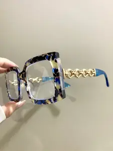 Women's Fashion Large Frame Square Glasses, Novelty Hollow Metal Frame Legs, Trendy Eyeglasses, Stylish Square Frames