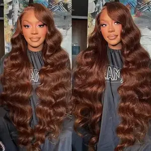 [13x6 30 inches Only $98] ILYquel Hair #4 Brown Body Wave 13x6 Hd Transparent Lace Frontal Wig Chocolate Brown Human Hair Wigs 180% Density with Natural Baby Hair For Black Women