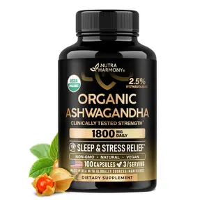 Ashwagandha Supplements 1800mg - USDA Organic Ashwagandha for Women & Men - Clinically Effective Strength for Stress Relief & Sleep - Powder & Root Extract 2.5% Withanolides - 100 Capsules