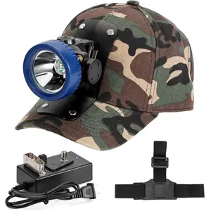 Ultra-Bright LED Mining Headlamp,Rechargeable  Hard Hat White Light Headlight,Camouflage Miner Cap Included,Durable Mining Light for Underground Work and Outdoor Adventures (Blue)