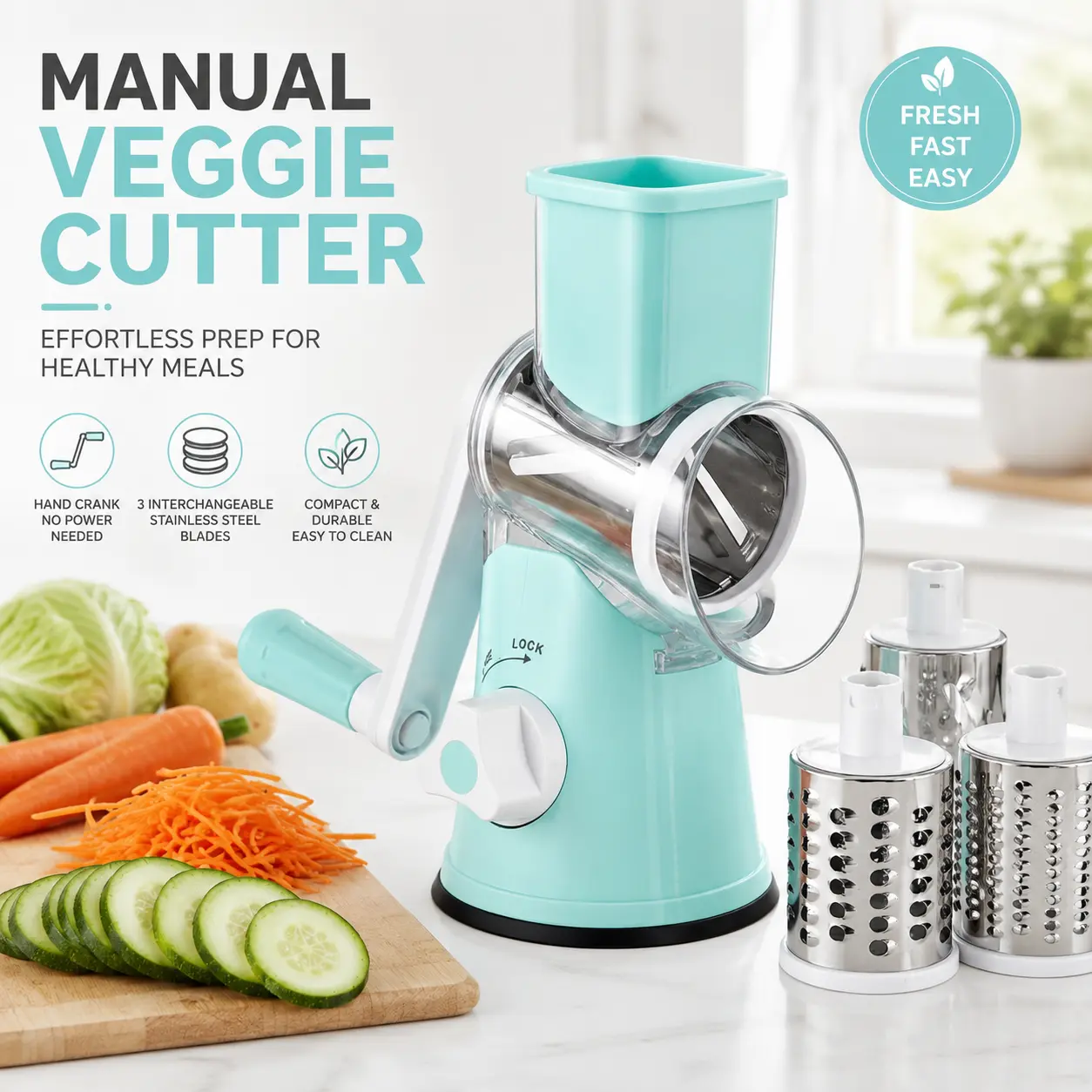 MIUVA Manual Rotary Cheese Grater-3-in-1 Stainless Steel Slicer with 3 Blades for Vegetables Nuts Chocolate Thanksgiving cooking utensils Value Pack Valentine's Day gift Christmas Gift Set Stock Up Kitchen