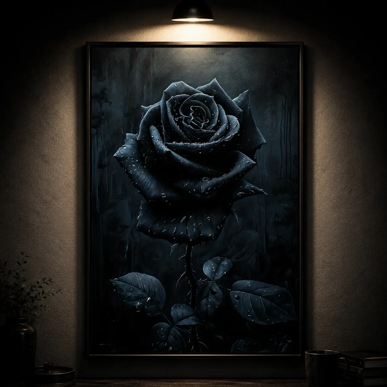 Black Rose Canvas Wall Art Poster, Waterproof Dark Academia Aesthetic Floral Print, Modern Gothic Rose Artwork, Vintage Botanical Canvas Decor for Bedroom Living Room Family Room Dorm Studio, Elegant Home Decoration Gift for Flower Lovers