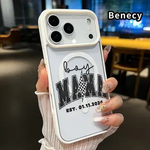 Magnetic Phone Case for iPhone 17 Pro Max 16 Plus 15 14 13 12 11 Air E Boy Mama Tribute Pattern Acrylic Transparent All Coverage support wireless charging Cell Phone Cover Gift