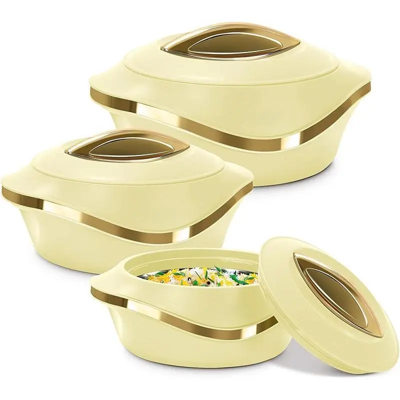 Stylish 3-Pc Insulated Casserole Dish with Lid & Handles - 2.1/1.5/1 Qt Thermal Hot Pot Warmer-Cooler, Stainless Steel Cookware Container for Pasta/Soup/Fruit, Ideal Gift for Moms