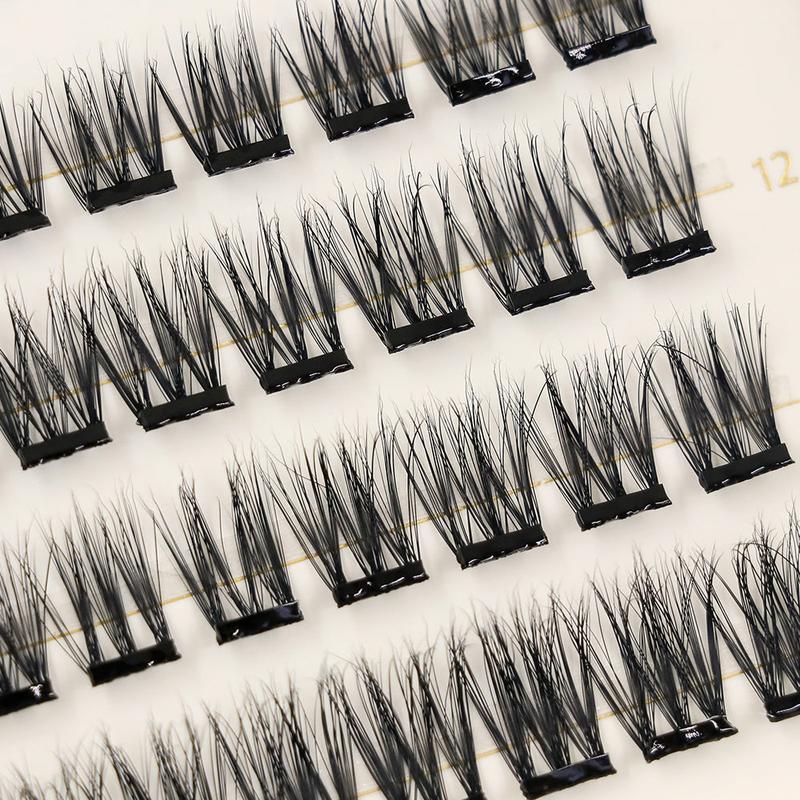 AUVREL Solène Lifted Defined Lash Clusters – 48 Pre-Bonded Press-On Lashes with Adhesive – Mixed Lengths 10mm 12mm 14mm – Brightening, Eye-Opening Effect for Day-to-Night Wear – Reusable up to 10 Times & Safe to Use with Lash Extensions