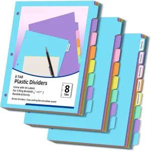 3 Ring Binder Dividers with TAB,24PCS/3 Set Plastic File Dividers,8 Tab 3 Hole Punch Dividers,Pastel Color,Letter Size,3 Sets