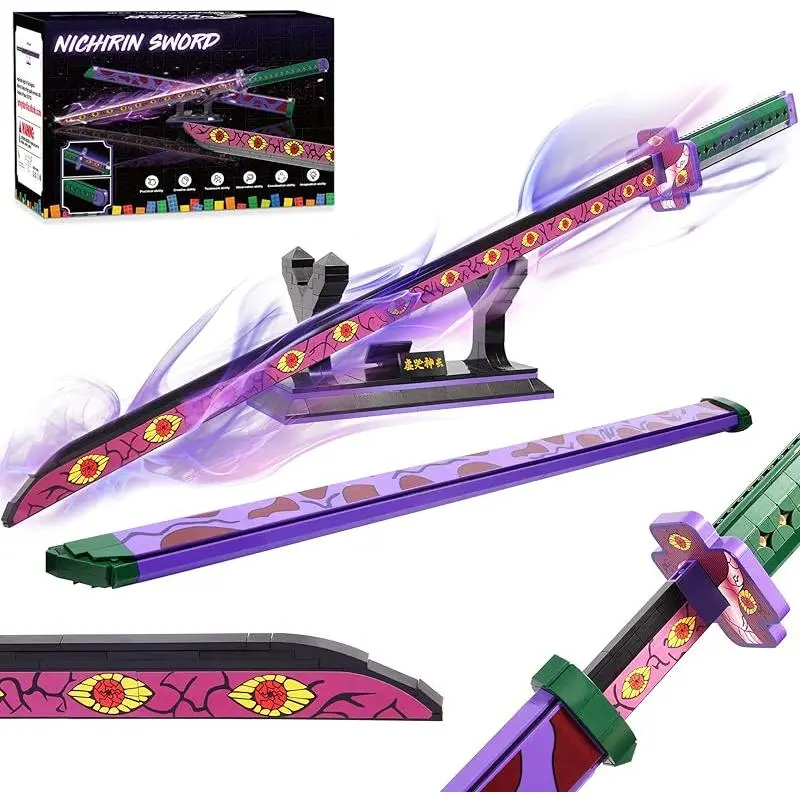 40in Demon Slayer Kamado Tanjiro Sword Building Set - 759 Pcs Anime Katana Toy with Scabbard & Stand, Ages 8-13 Collectible Cosplay Prop, STEM Building Kit for Fans