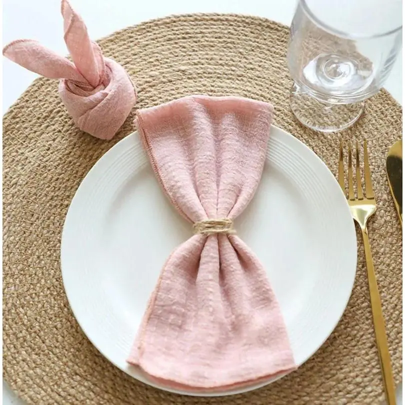 10Pcs 30x30cm Cotton Cloth Napkins Gauze Fabric Napkins Pink for Wedding Decor Dinner Tea Towel Table Village Christmas Napkins