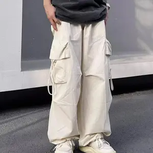 Men’s oversized retro loose hip-hop Y2K parachute-style cargo pants wide-legged fashion streetwear casual tied men’s work pants outfits for men