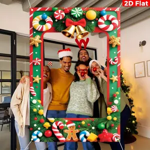 1-Piece Oversized 2D Christmas Photo Booth Frame 🎄📸 - 70.9"x35.4" Giant Banner, Heavy-Duty Indoor/Outdoor Decor, Easy Install, Black Friday Deal: Ideal Holiday/Wedding Photo Prop 🎁