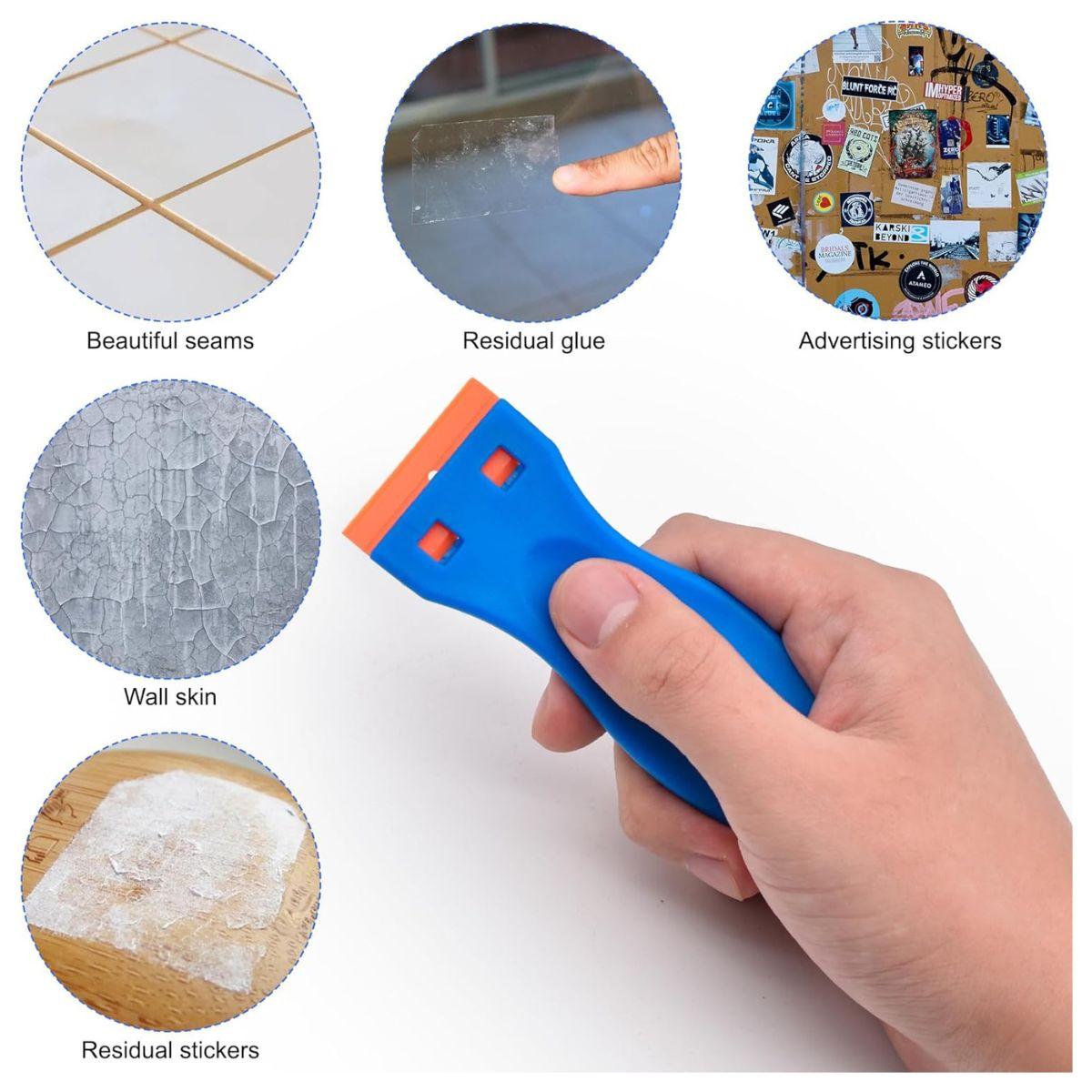Plastic Razor Scraper Tool Set – 4PCS Scrapers with 120 Blades for Sticker, Label & Adhesive Removal
