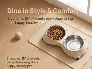 Ergonomic 15° Tilt Cat Bowls, Elevated Stainless Steel Double Pet Food Water Bowls with Non-Slip Base, Detachable Food Grade Feeder for Cats & Small Dogs, Anti-Vomiting, Easy to Clean