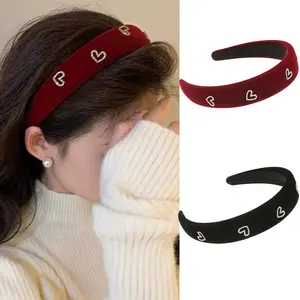 AWAYTR Black Red Velvet Padded Headbands for Women Heart Rhinestone Non slip Hair Bands Hair Hoop Hair Accessories Valentine's Day Gift