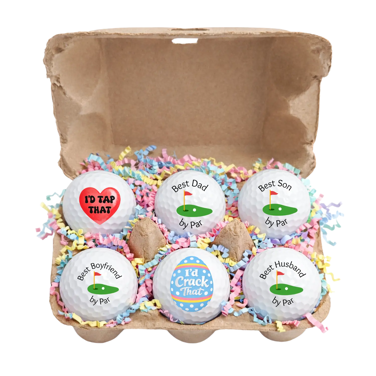 Easter Golf Ball Gift Set – 6 Pack Golf Balls in Egg Carton | Funny Easter Golf Gift | Golfer Easter Basket Stuffer | Unique Golf Gift for Men Women