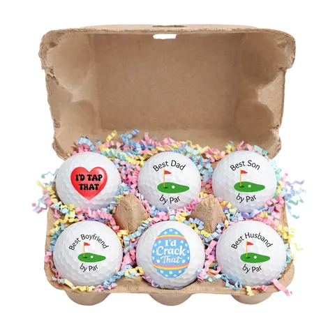 Easter Golf Ball Gift Set – 6 Pack Golf Balls in Egg Carton | Funny Easter Golf Gift | Golfer Easter Basket Stuffer | Unique Golf Gift for Men Women