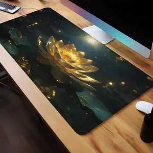 Lotus Pattern Mouse Pad, Large Gaming Mouse Pad, Office Desk Accessories, Non-slip Rubber Base Stitched Edge Desk Pad for Laptop Desktop