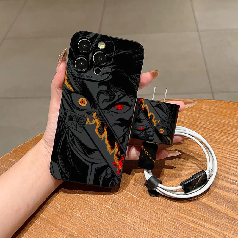 5 Piece Set Anime Phone Case, Charger Head Cover, Cable Protector, Storage Rope, Anti-Drop Tpu Protective Case for iPhone