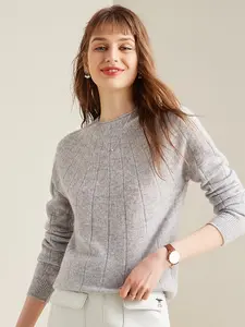 COMOBOCA 100% Cashmere Women's Ribbed Knit Pullover Sweater for Spring Wear - Figure-Flattering Design, Regular Fit