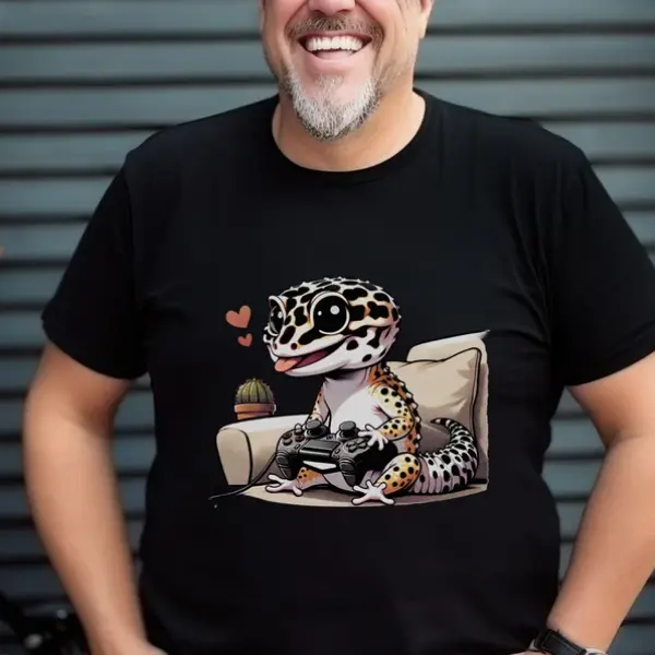 Leopard Gecko Video Gaming T-Shirt for Reptile Lover Gift, Gecko Reptile Tee For Anime Videogamer, Cute Gaming Shirt For Lizard Videogamer