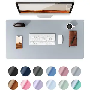 Leather Desk Pad Protector, Office Desk Mat, Large Mouse Pad, Non-Slip PU Leather Desk Blotter, Laptop Desk Pad, Waterproof Desk Writing Pad for Office and Home (Light Grey, 23.6" x 13.8")