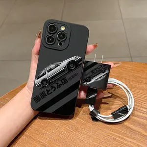 Initial D Anime Phone Case Set for iPhone 15/15 Plus/15 Pro/15 Pro Max, Includes Charging Head Cover & Data Line Protector
