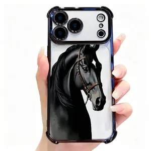 Four Corners IPhone Case for iPhone 17 16 Pro Max 15 Plus 14 13 12 11  Air Noble Black Steed Pattern Anti-drop Cellphone Protective Durable Total Coverage Shockproof Phone Cover iPhone case