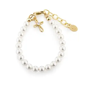 Girls Pearl Infinity Cross Bracelet in 14k Gold & Sterling Silver