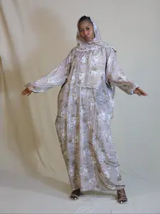 Muslim Women's Soft Breathable Prayer Dress with Digital Print Hijab, Loose-Fitting Long Robe for All Seasons, Modest Style, Muslim Women Gowns