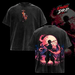 Retro Limited Vintage Kamado Tanjiro Demon Slayer, demon slayer infinity castle, Unisex Oversize Anime Manga Acid Washted Heavyweight Cotton Tshirt, Anime Merch, Gift for anime fan Clothes Oversized