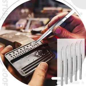 10PCS Stainless Steel Tweezers for Crafting with Curved Serrated Tip Multipurpose Forceps Sewing Machine Tweezers Bulk (Silver)