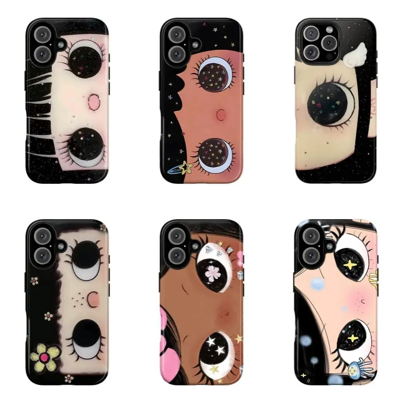 INS Dreamy Glitter Big-Eyes Comic Girl Polycarbonate Smartphone Shell - Custom Shockproof Rubber Protection, Wireless-Compatible Unisex Fan Accessory for iPhone 11/12/13/14/15/16/17 ProMax Plus & Similar Handheld Devices, Iphone 17