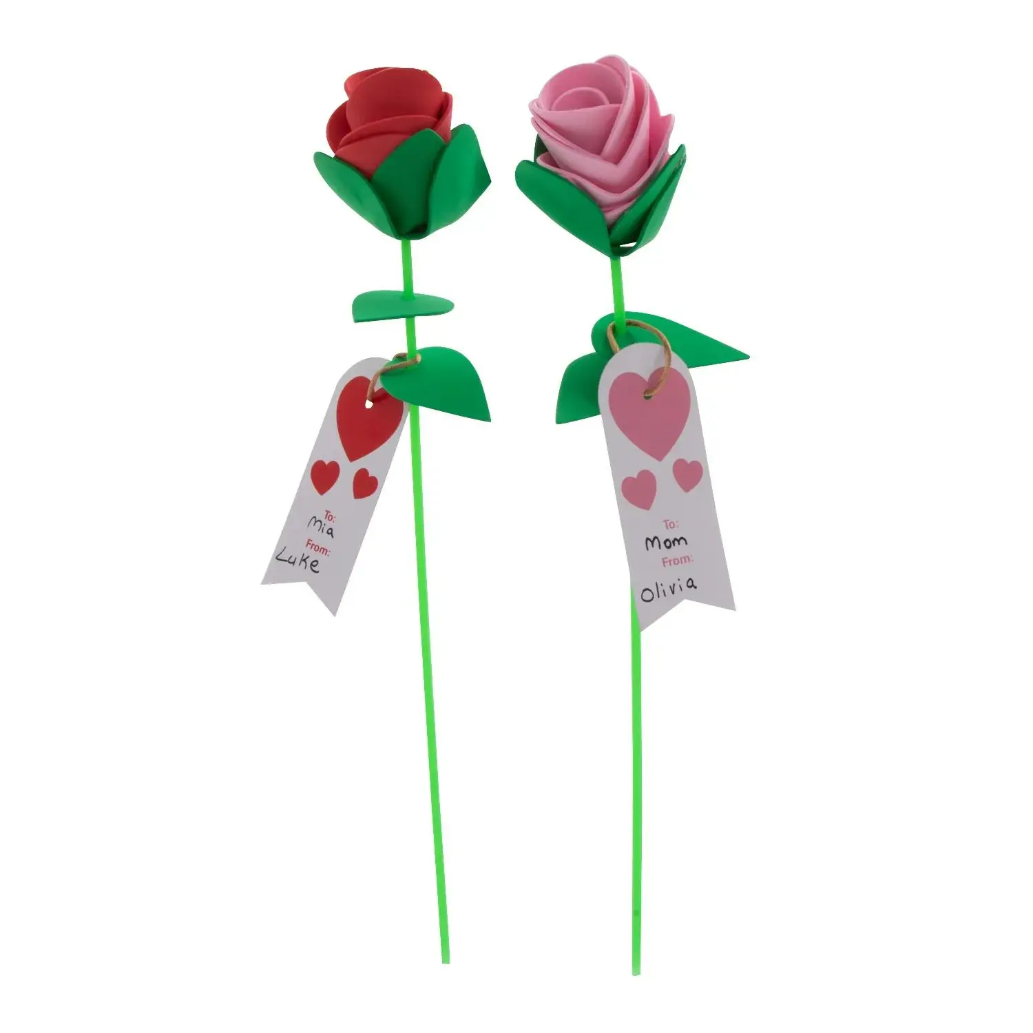 Long Stem Rose DIY Woodcraft Craft Kit - Makes 12, with Jute Cording, Cardstock Card with To/From Space, Ideal Valentine's Day Gift for Crafting Enthusiasts, Decor, Plastic