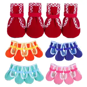 Small Dog Soft Sole Non-Slip Mesh Boots Set of 4, Clothing, Breathable All-Season Pet Shoes for Teddy & Bichon Frise, Comfortable Anti-Skid Footwear