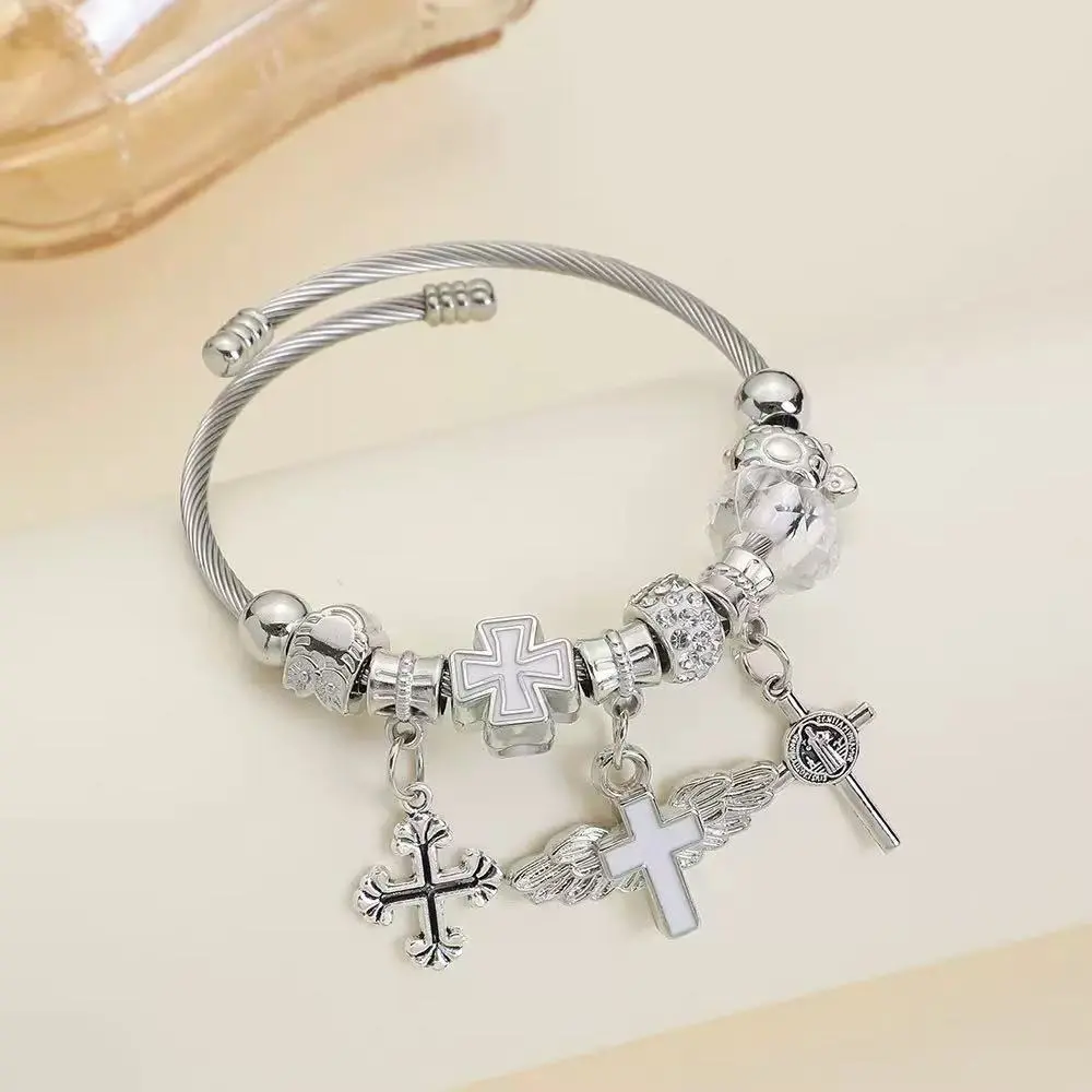 Charm Bangle Bracelet, Tree of Life Owl Pendant Beaded Wire Cuff Bracelet