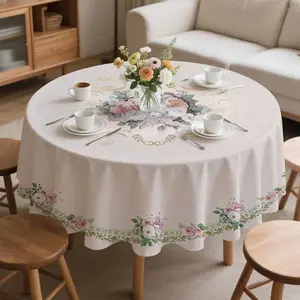 EastJia 1pc Round Elegant Valentine's Day Tablecloth - Minimalist Floral Design, Durable, Easy to Clean, Perfect for Party Dining & Home Decor, Machine-Made, Ideal for Valentine's Day Celebrations,summervibes