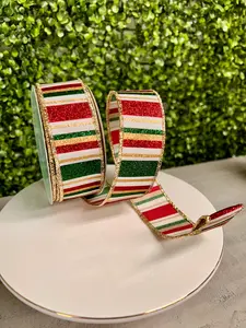 1.5 Inch By 10 Yard Hunter Green Gold And Maroon Horizontal Stripe Ribbon