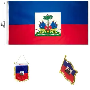 Drapo Ayiti Haitian Flag Set 3 - Haitian Flag, Mini Banner, and Lapel Pin - Perfect for Haitian National Pride