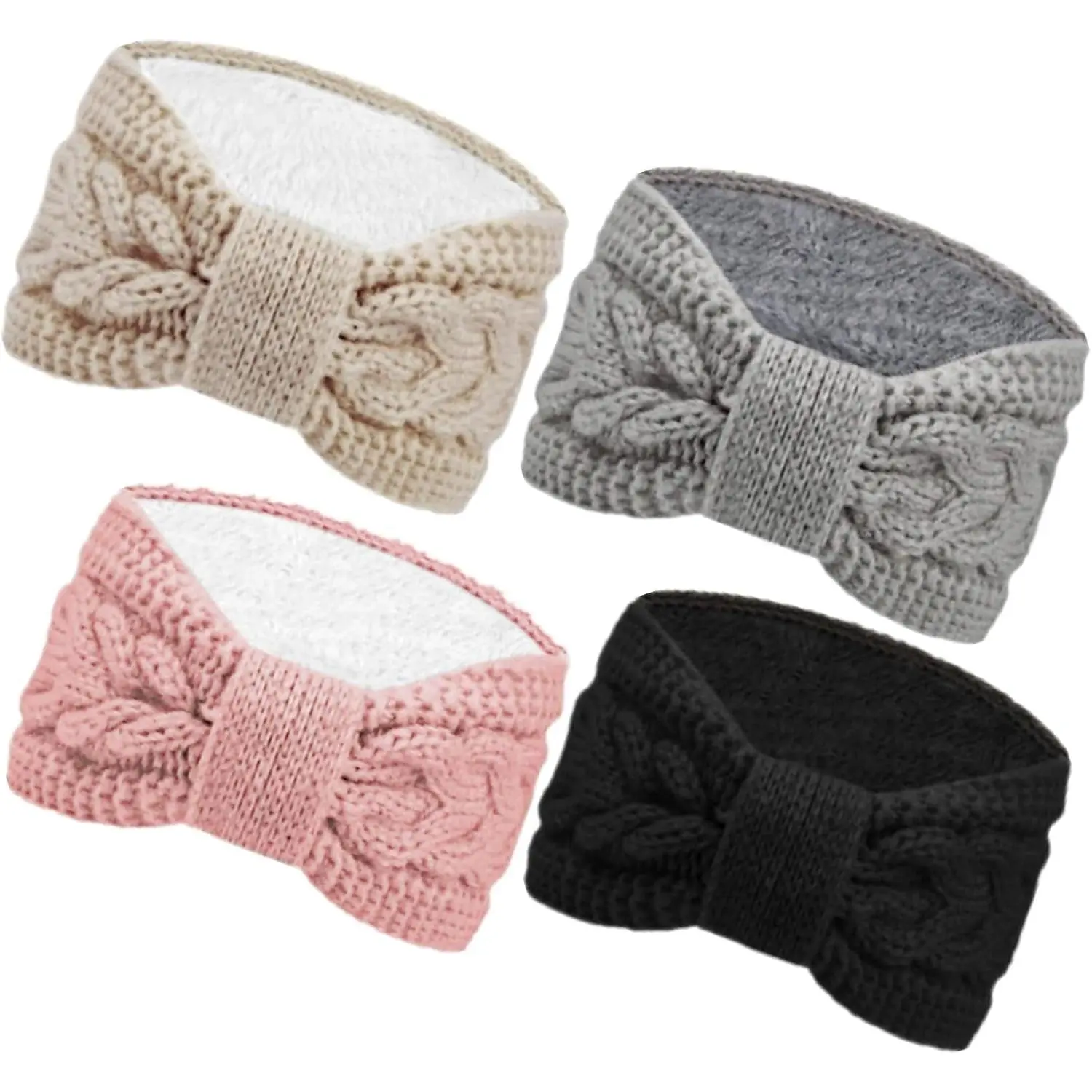 Warm Winter Headbands  Women Cable Crochet Turban Ear Warmer Headband with Plush