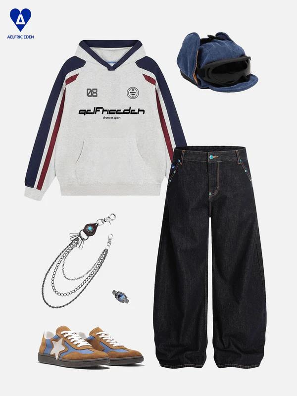 Aelfric Eden Vintage Rivet Raw Baggy Barrel Jeans Mid-low Rise Baggy Jeans Unisex Stretchy Wide Leg Distressed Pants Lady Basic Minimalist Comfortable Denim Tummy Control Curve Hugging Plus Size Regular Size BBL